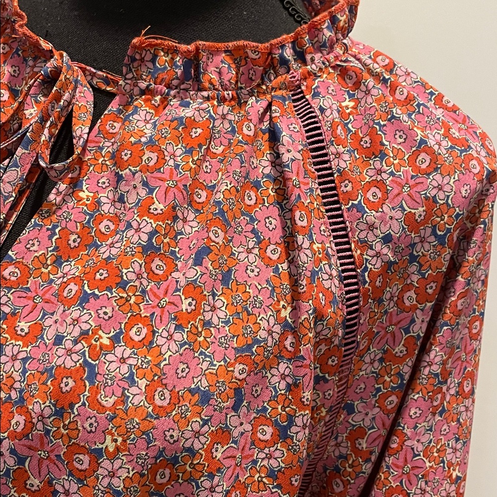 Sanctuary Ditsy Floral Blouse Size M Coral Orange Boho Chic Girlhoodcore Ruffles